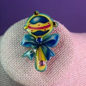 RARE!! Designs From The Deep Baby Rattle Enamel Brooch w/Copper Back